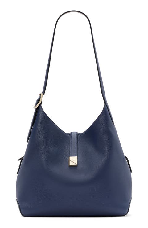 large deco pebbled leather shoulder bag