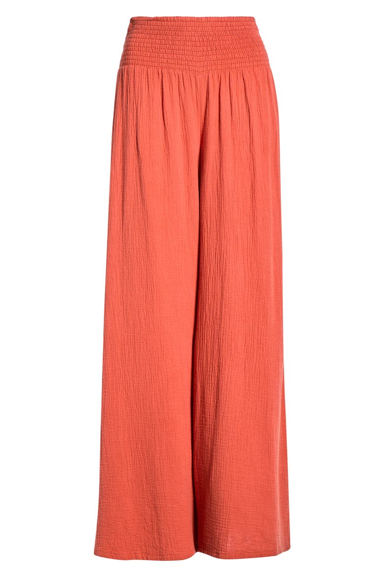Smocked Waist Cover-Up Palazzo Pants, Alternate, color, CAYENNE