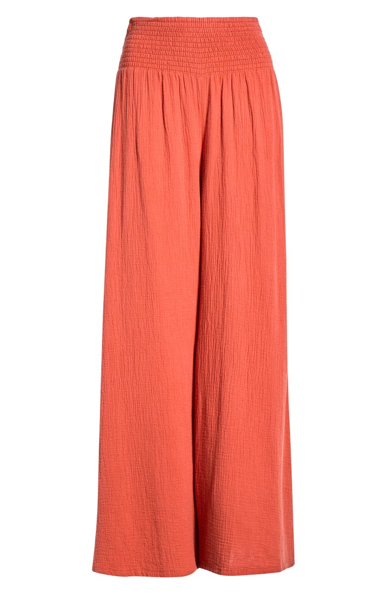Elan Smocked Waist Cover-Up Palazzo Pants, Alternate, color, Cayenne