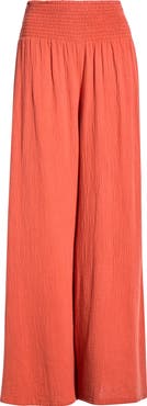 Elan Smocked Waist Cover-Up Palazzo Pants