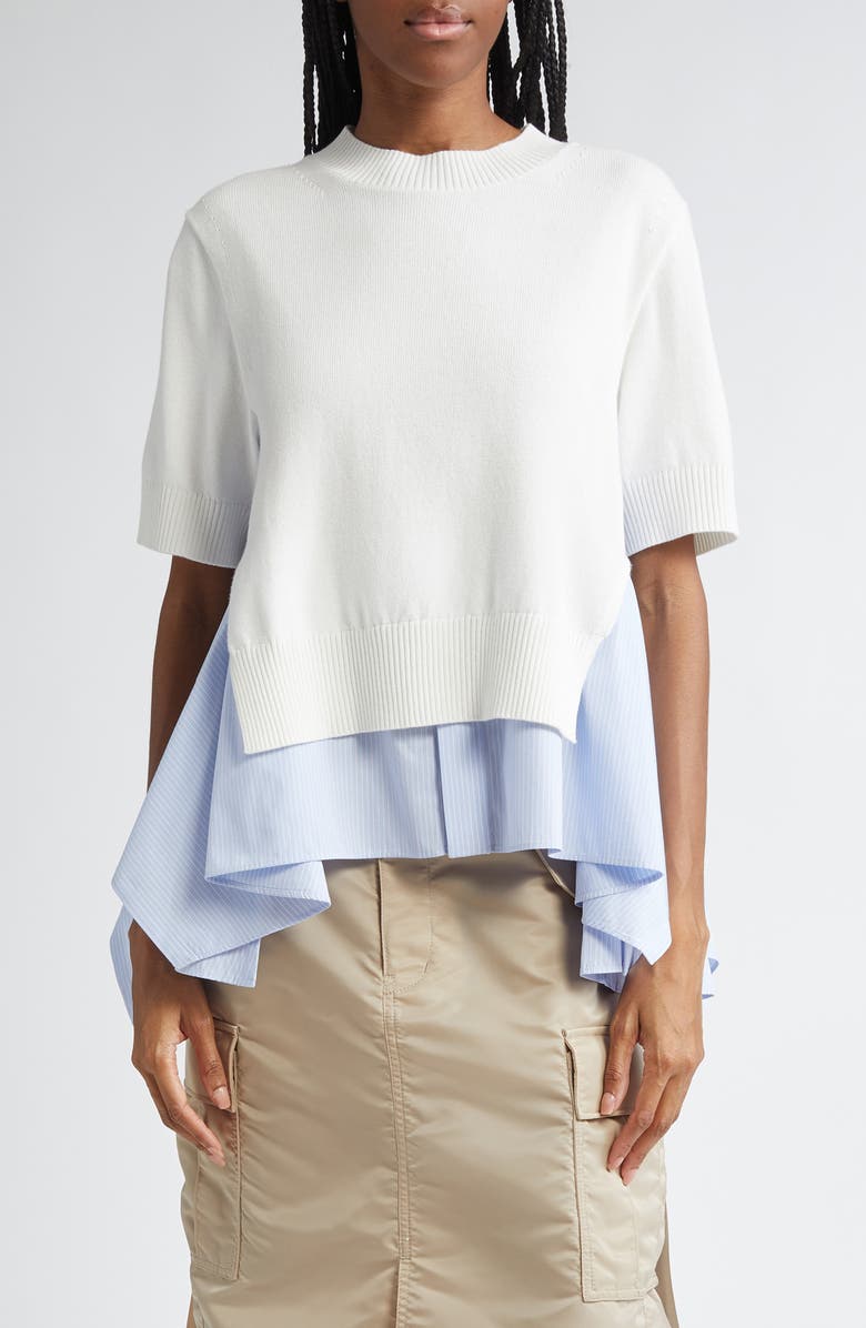 Sacai Mixed Media Poplin & Knit Top, Main, color, 