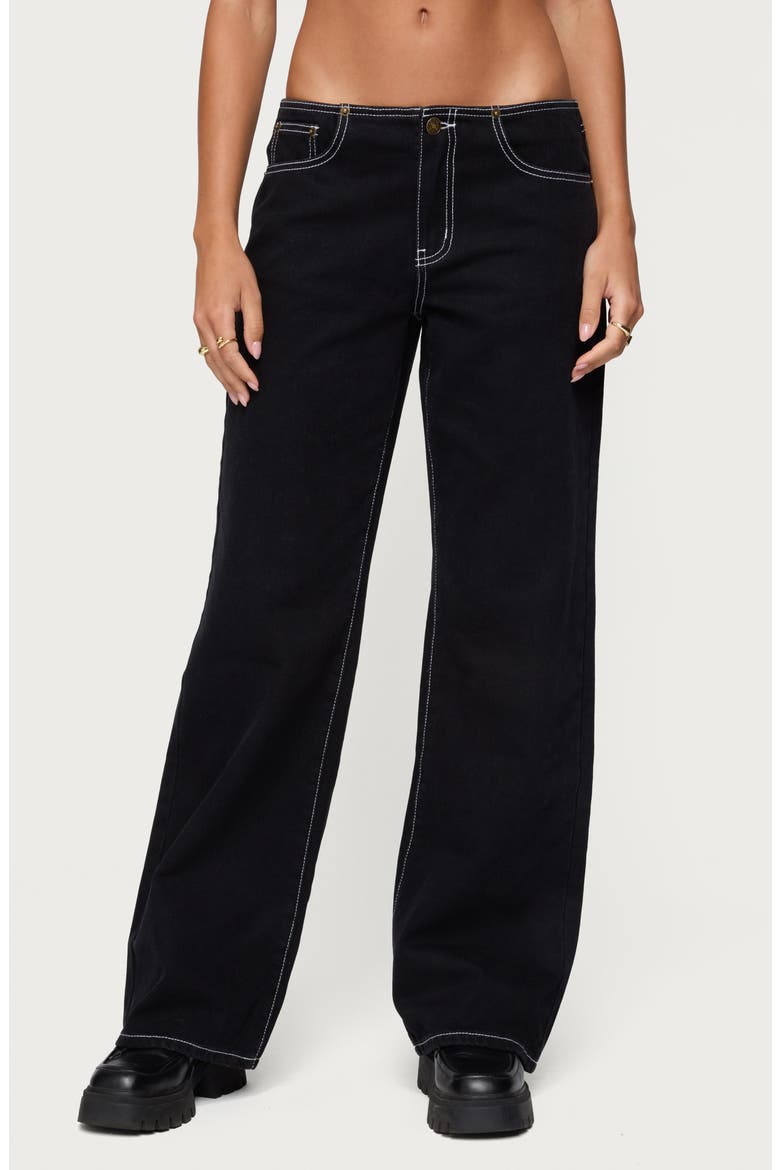 Contrast Stitch Low Rise Wide Leg Jeans, Main, color, BLACK