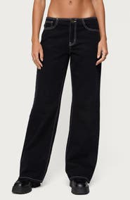 EDIKTED Contrast Stitch Low Rise Wide Leg Jeans