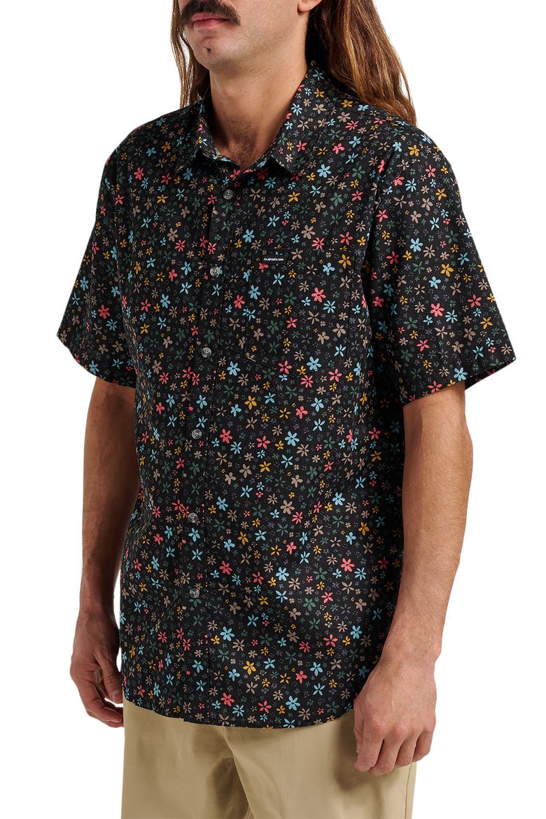 Ditsy Mini Classic Floral Short Sleeve Cotton Button-Up Shirt, Alternate, color, ECLIPSE