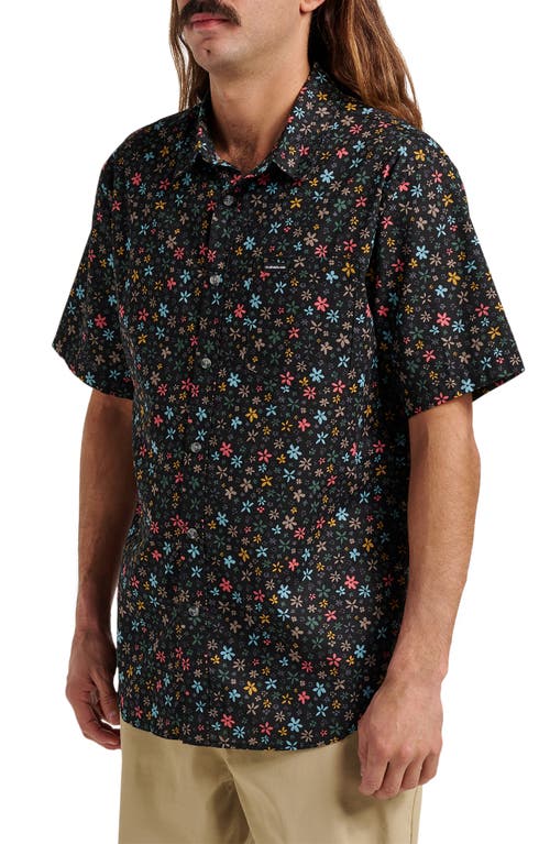 Quiksilver Ditsy Mini Classic Floral Short Sleeve Cotton Button-up Shirt In Black
