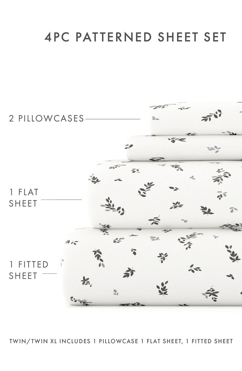 HOMESPUN Premium Ultra Burst of Vines Pattern 4-Piece Bed Sheets Set, Alternate, color, Gray Leaves