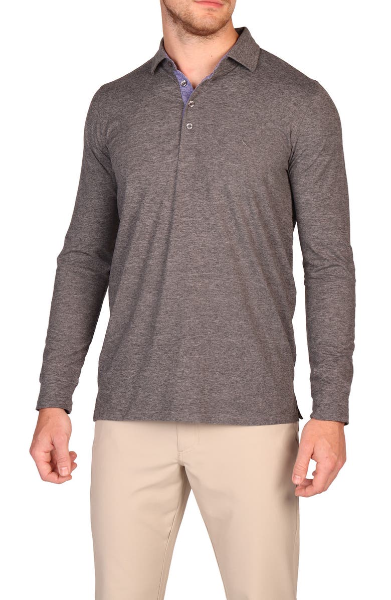 TailorByrd Brushed Mélange Long Sleeve Polo, Alternate, color, Charcoal Heather