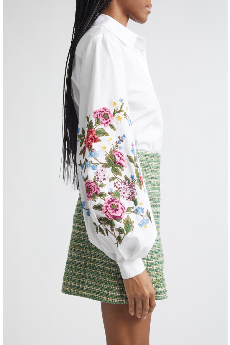 Embroidered Stretch Cotton Button-Up Shirt, Alternate, color, WHITE