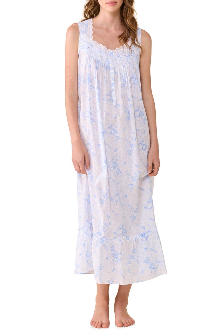 Sleeveless Cotton Woven Lawn Ballet Nightgown, Main, color, WHITE BLUE