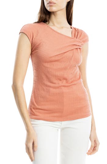 Max Studio Textured Side Gather Top In Orange