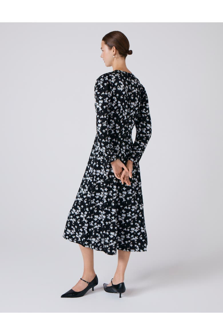Ana Floral Satin Midi Dress, Alternate, color, Black Floral