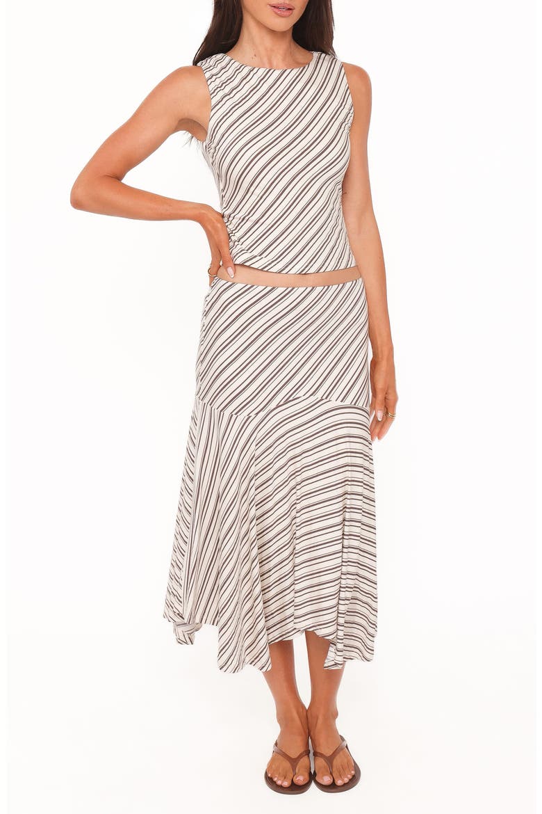 Amber Striped 2-Piece Skirt Set, Main, color, CREAM/ BROWN STRIPE