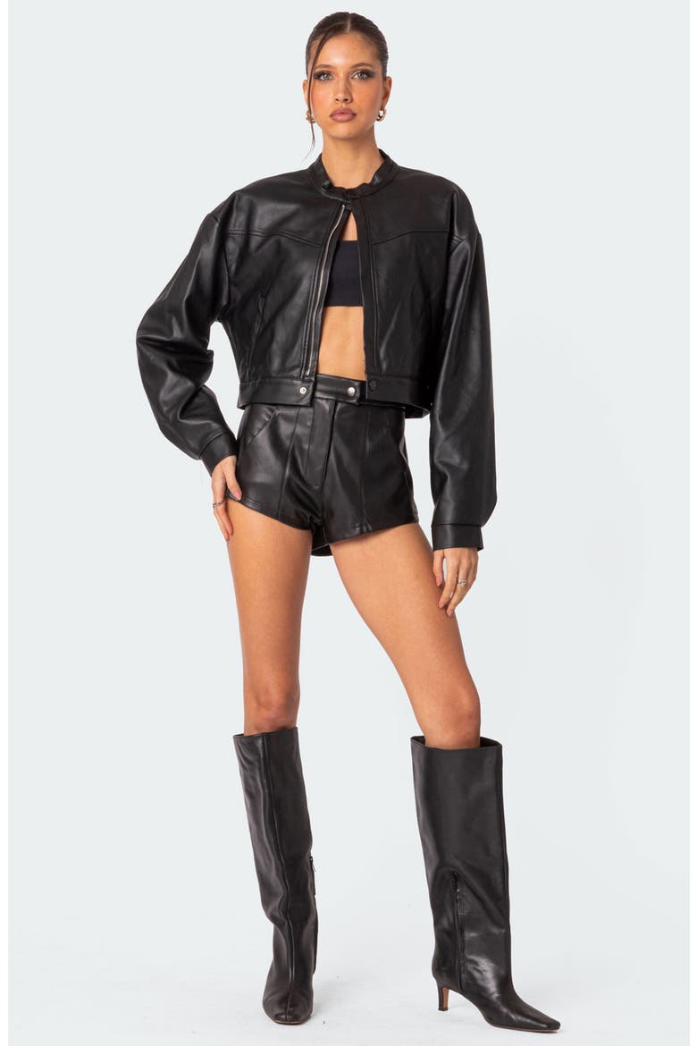 Ramona Crop Faux Leather Jacket, Alternate, color, BLACK