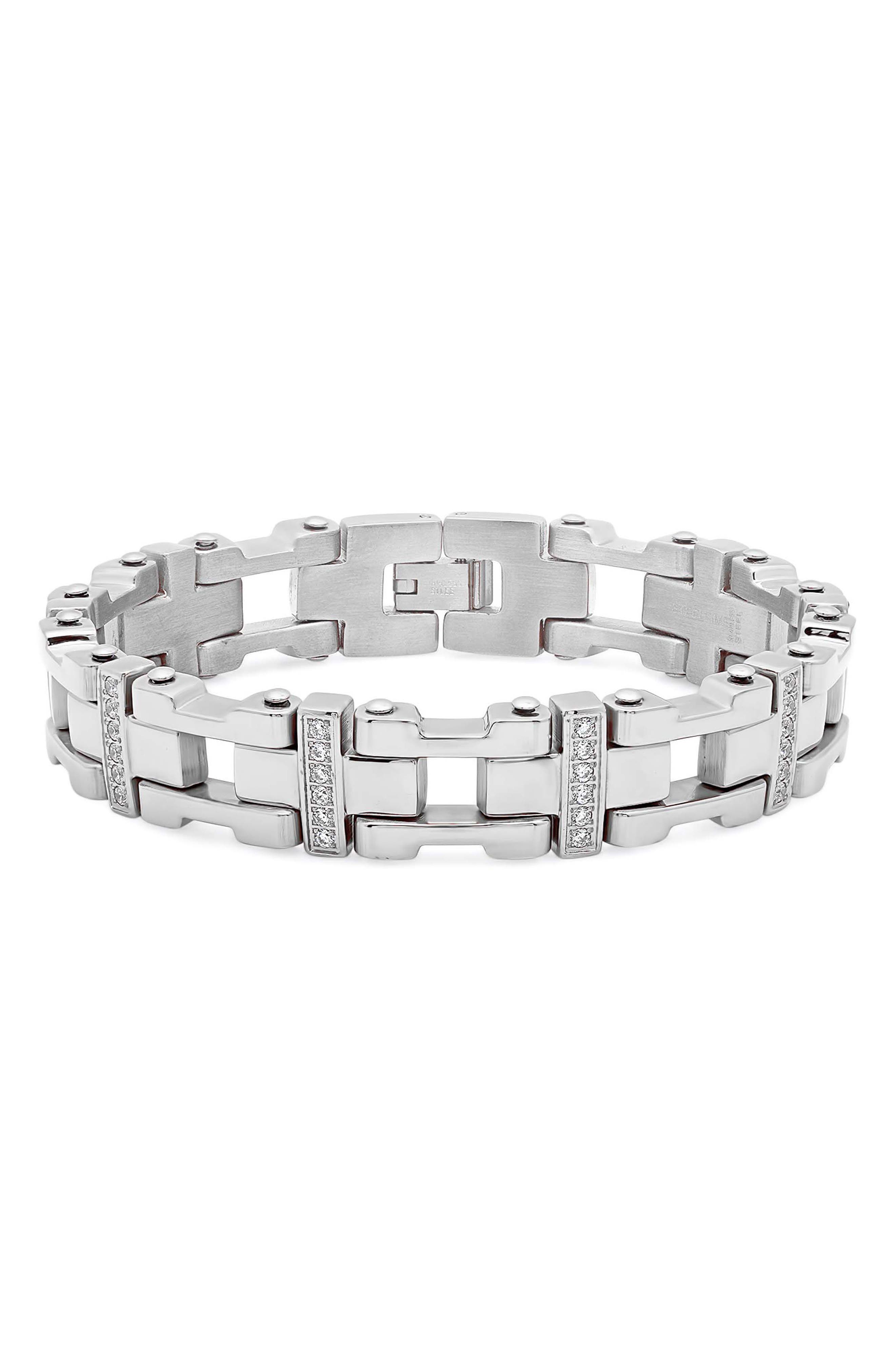 Men's Stainless Steel Crystal Link Bracelet