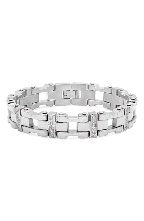 Men's Stainless Steel Crystal Link Bracelet