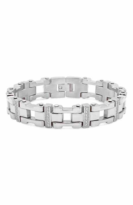 Men's Stainless Steel Crystal Link Bracelet
