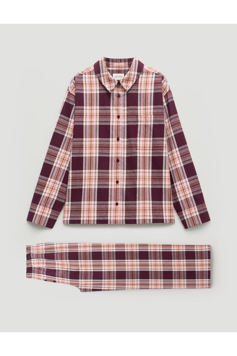 Cotton Check Print Pajamas, Alternate, color, Burgundy Red