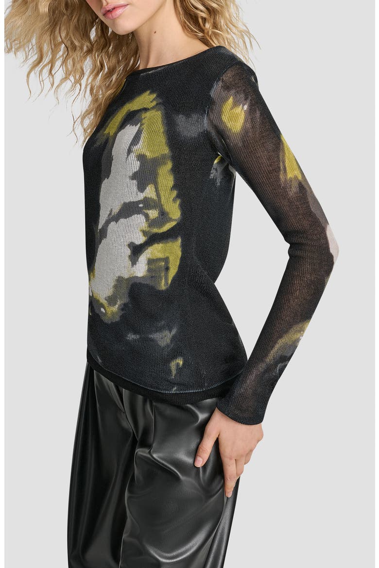 Abstract Print Double Layer Boat Neck Sweater, Alternate, color, MARBLED CITRONELLA