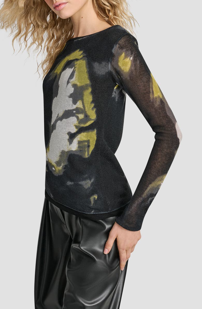 DKNY Abstract Print Double Layer Boat Neck Sweater, Alternate, color, Marbled Citronella