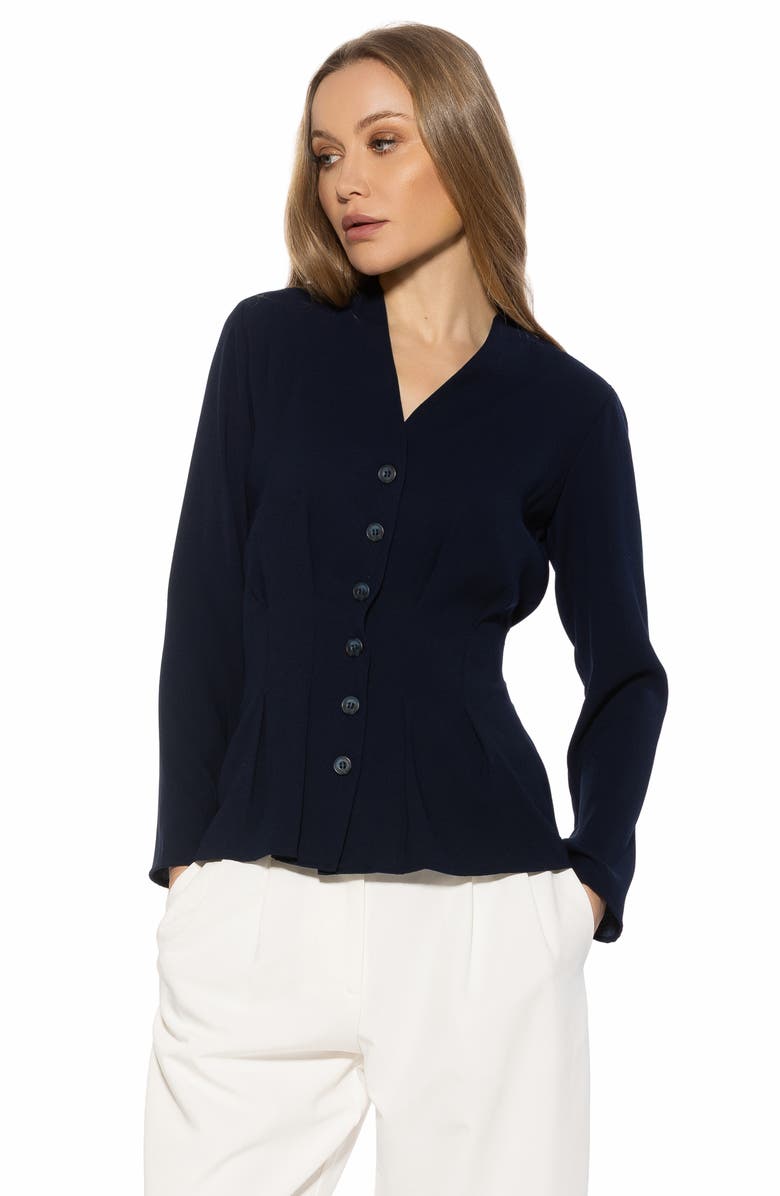 Alexia Admor Amaris Cinched Waist Button-Up Shirt, Alternate, color, Lapis