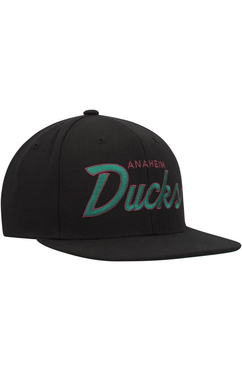 Mitchell & Ness Men's Mitchell & Ness Black Anaheim Ducks Core Team Script 2.0 Snapback Hat, Alternate, color, Black