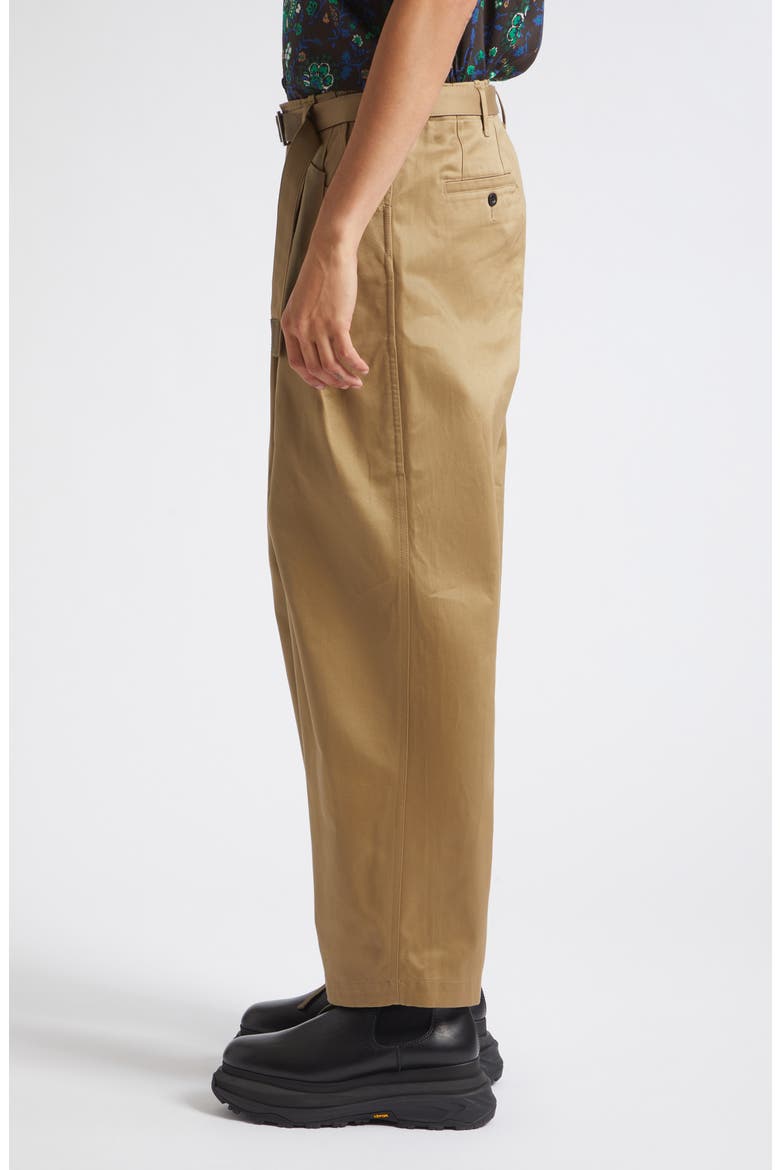 Belted Pleat Front Cotton Chinos, Alternate, color, DARK BEIGE