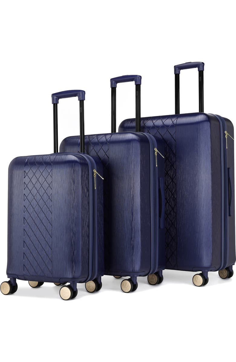 Badgley Mischka Collection Three-Piece Diamond Hardside Spinner Luggage Set, Alternate, color, Navy