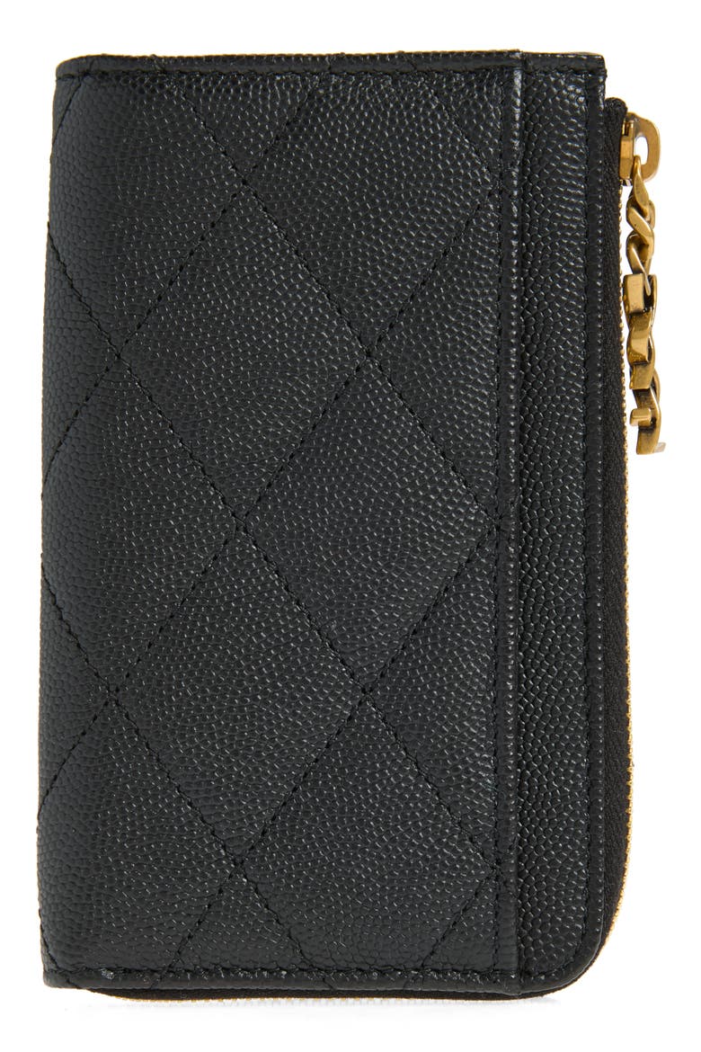 Cassandre Bijou Matelassé Grain de Poudre Leather Zip Card Case, Main, color, BLACK