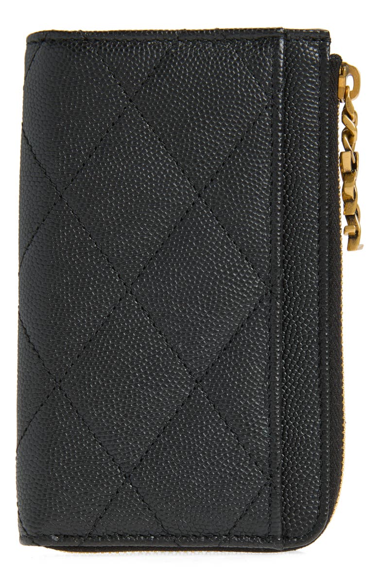Saint Laurent Cassandre Bijou Matelassé Grain de Poudre Leather Zip Card Case, Main, color, Black