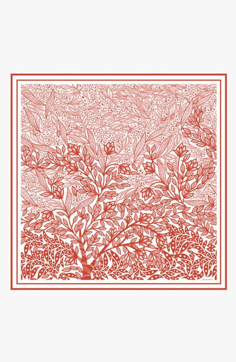 Double Sided Silk Scarf Of Scarlet Tree of Life