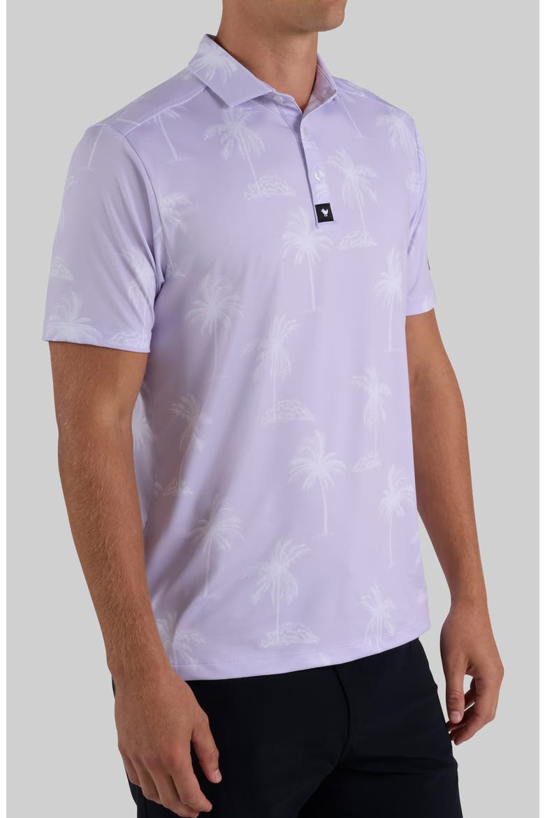 Core Palm Tree Print Performance Golf Polo, Alternate, color, TEQUILA SUNRISE LAVENDER BLUE