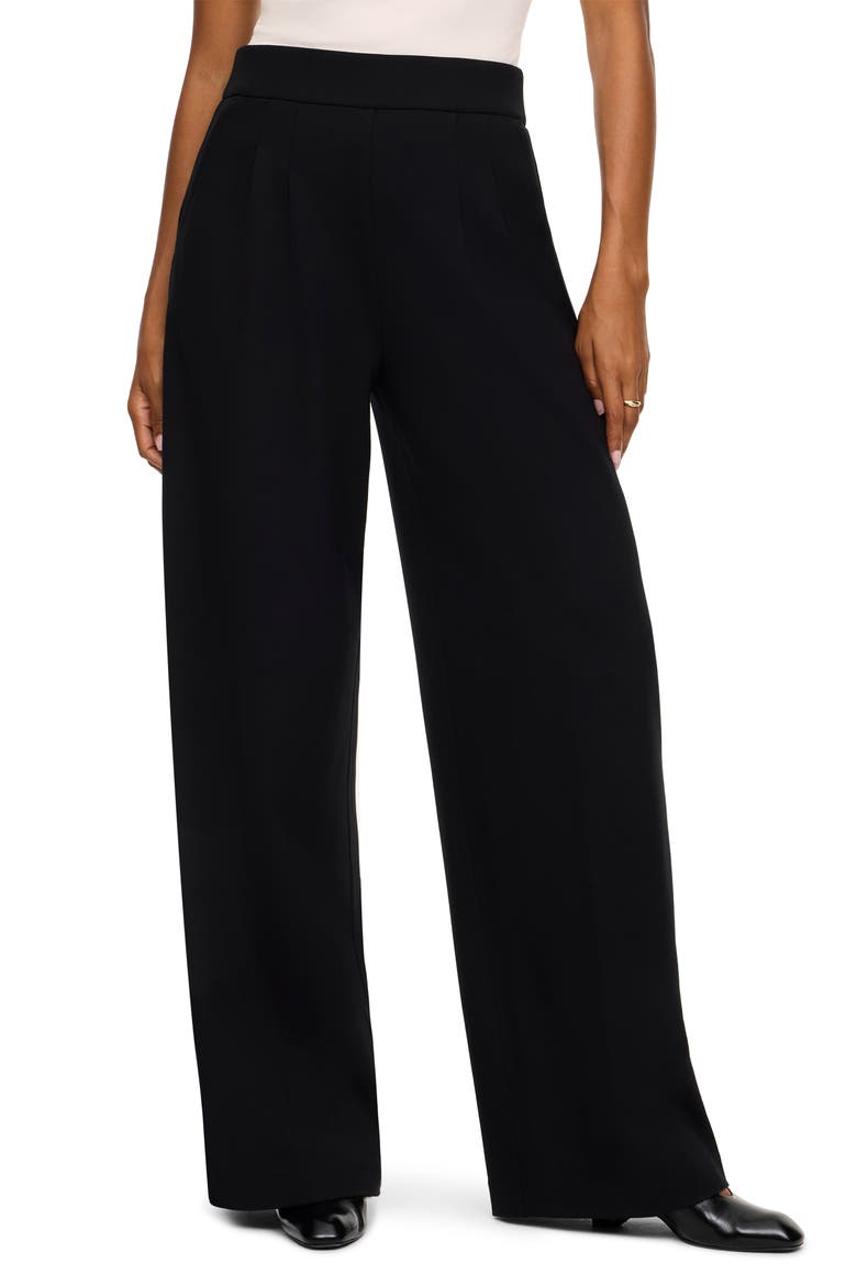 Pleated Ponte Wide Leg Pants, Main, color, CLASSIC BLACK