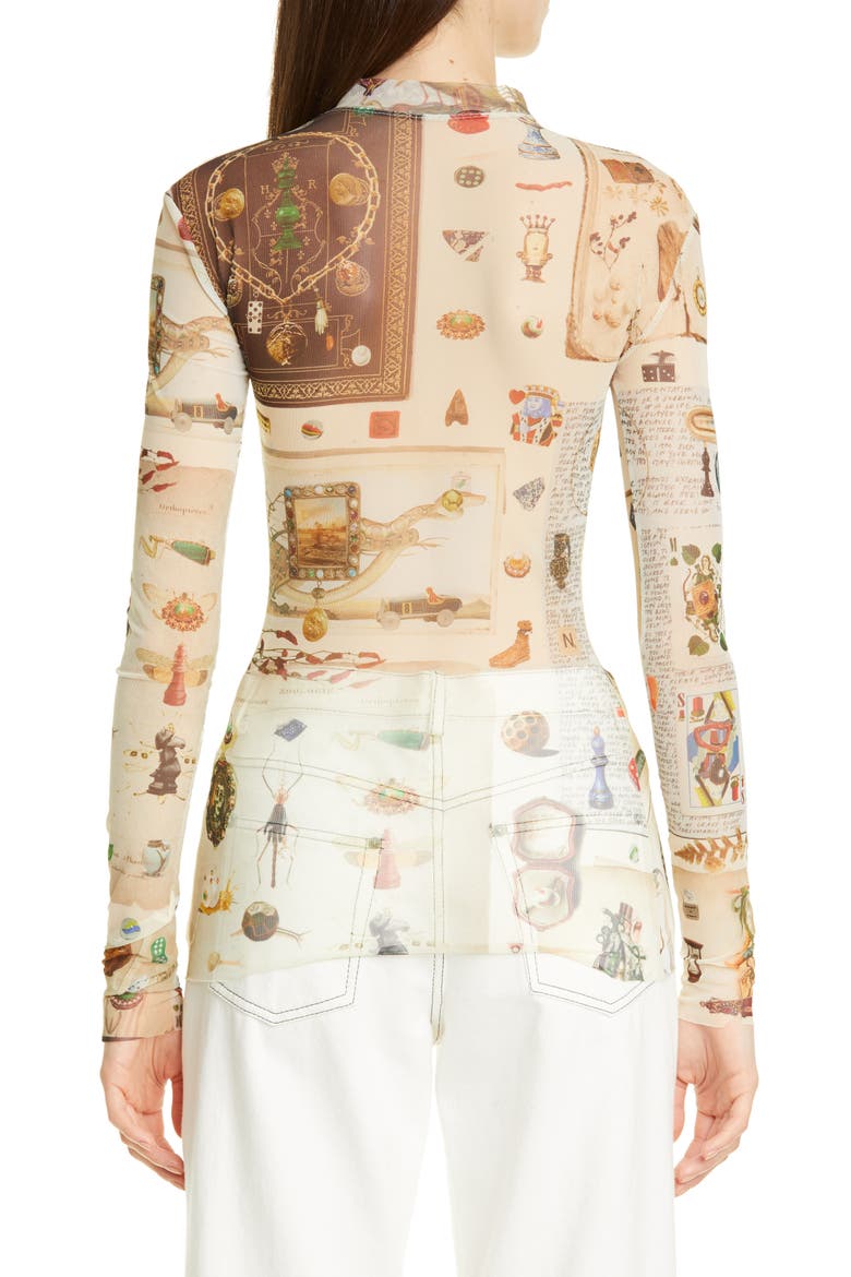 Victorian Print Body-Con Sheer Top, Alternate, color, IVORY MULTI