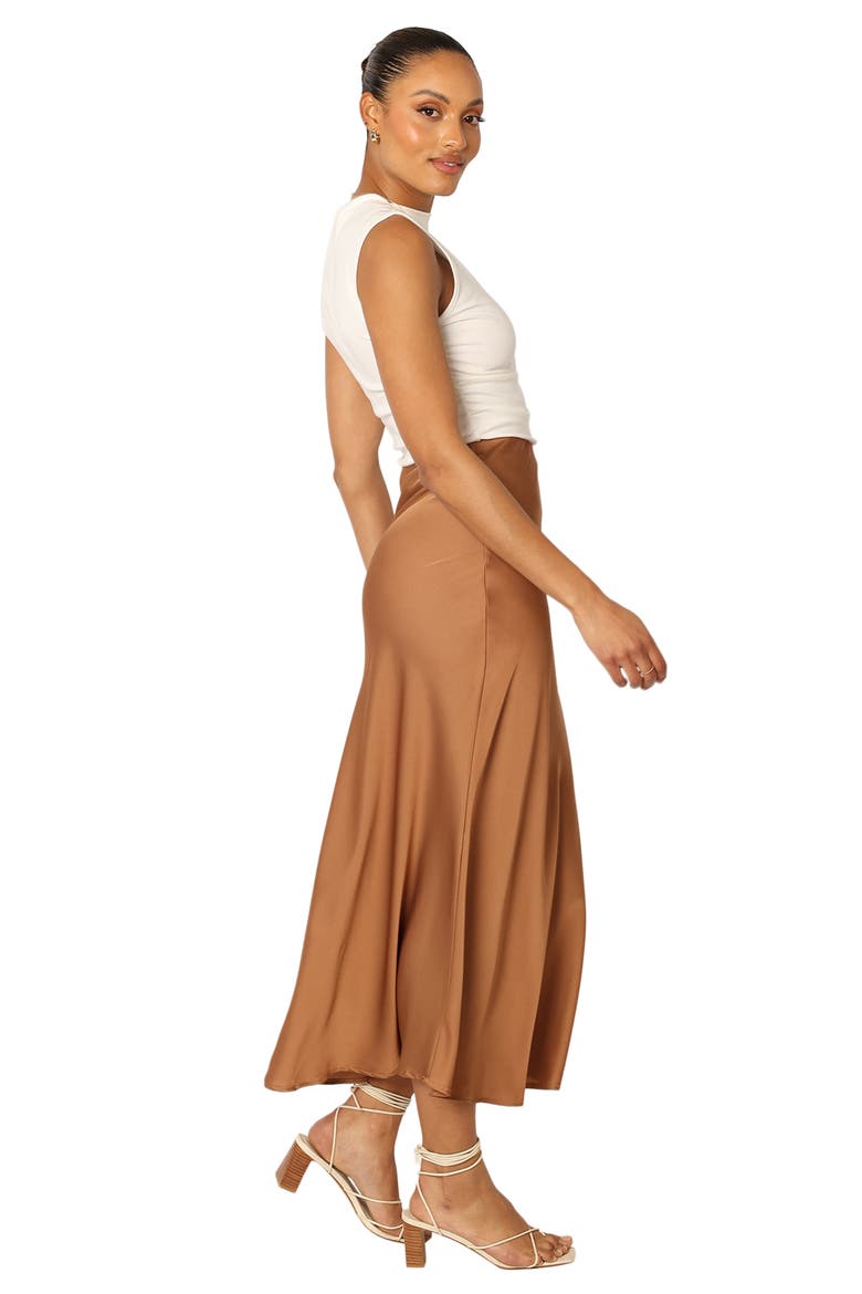 Nellie Satin Maxi Skirt, Alternate, color, BROWN