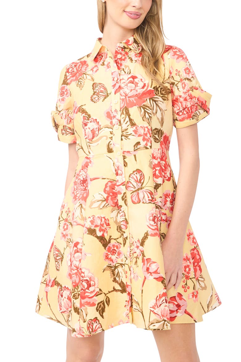 Stina Floral Print Linen Shirtdress, Alternate, color, CREAMED CORN