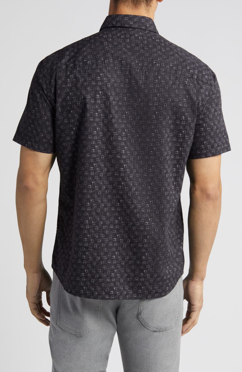 Robert Barakett Accent Geo Print Short Sleeve Button-Up Shirt, Alternate, color, Black
