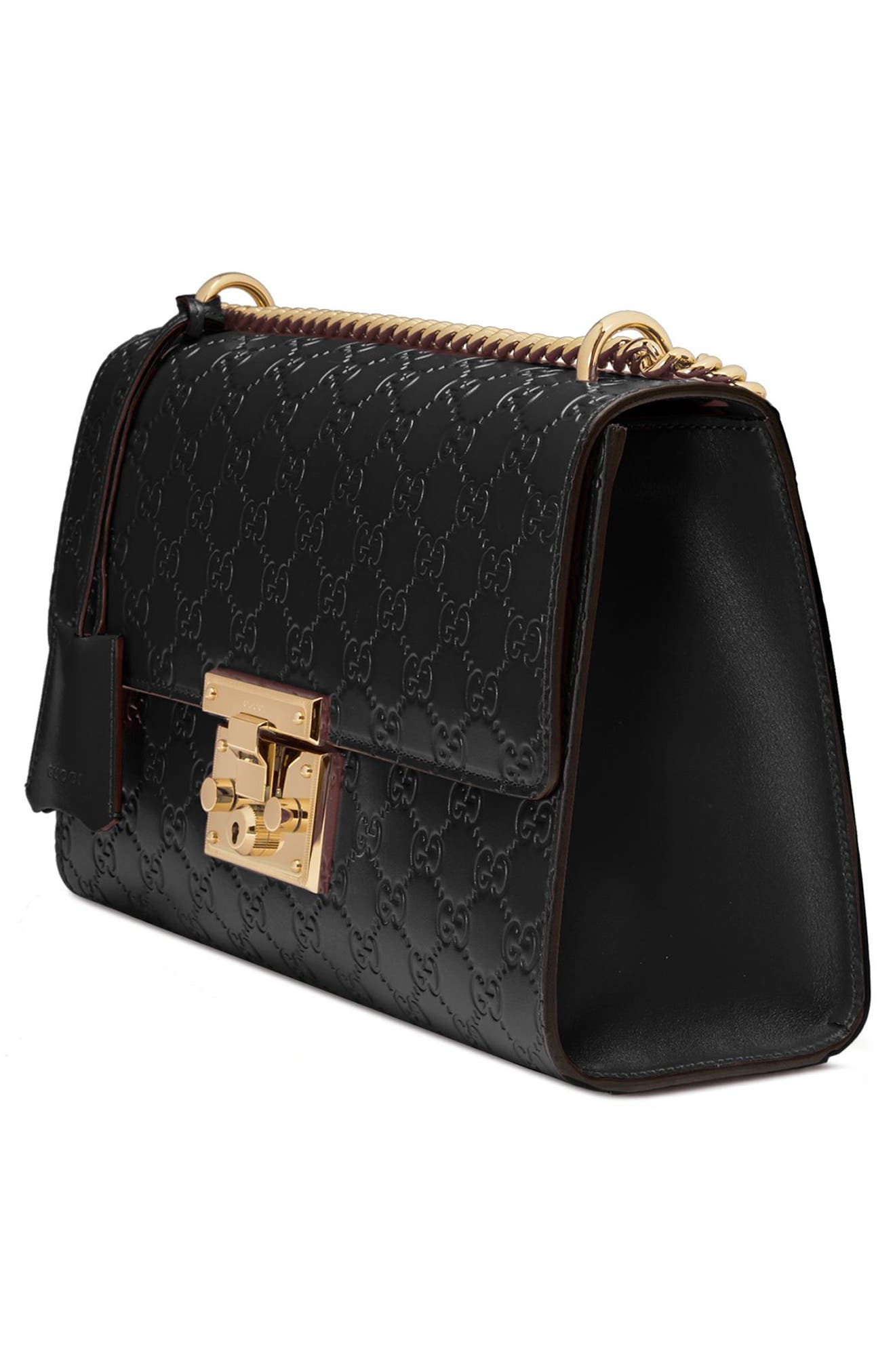 Medium Padlock Signature Leather Shoulder Bag, Alternate, color, NERO