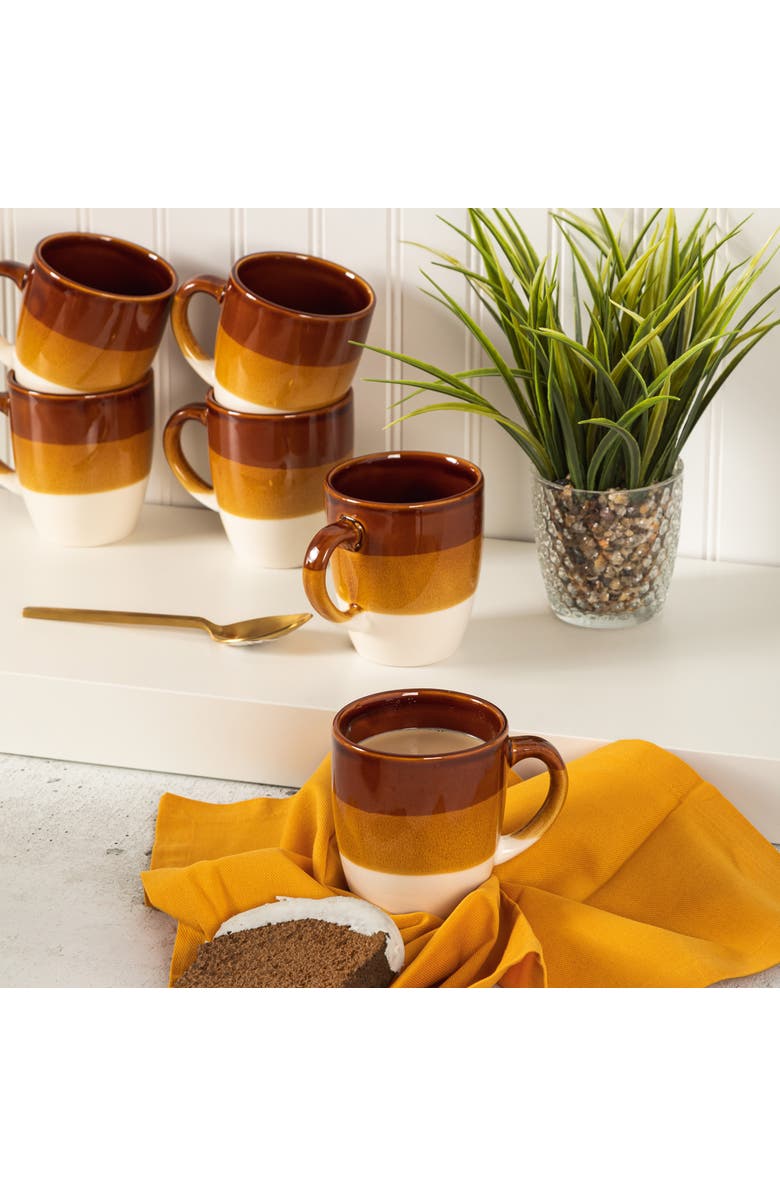 Gibson Home Yellowstone 6 Piece 12 Ounce Stoneware Mug Set, Alternate, color, Brown
