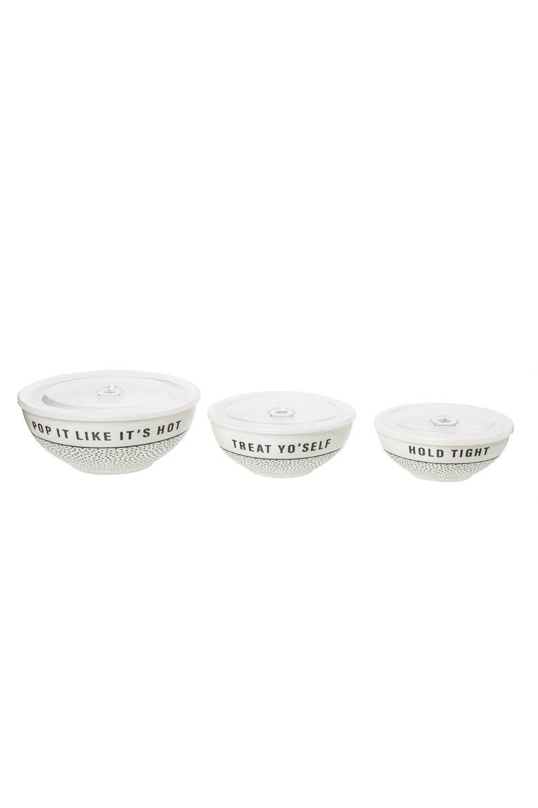 Tight/Treat/Pop Bowls w/ Lid Set of 3 Ceramic White, Main, color, White