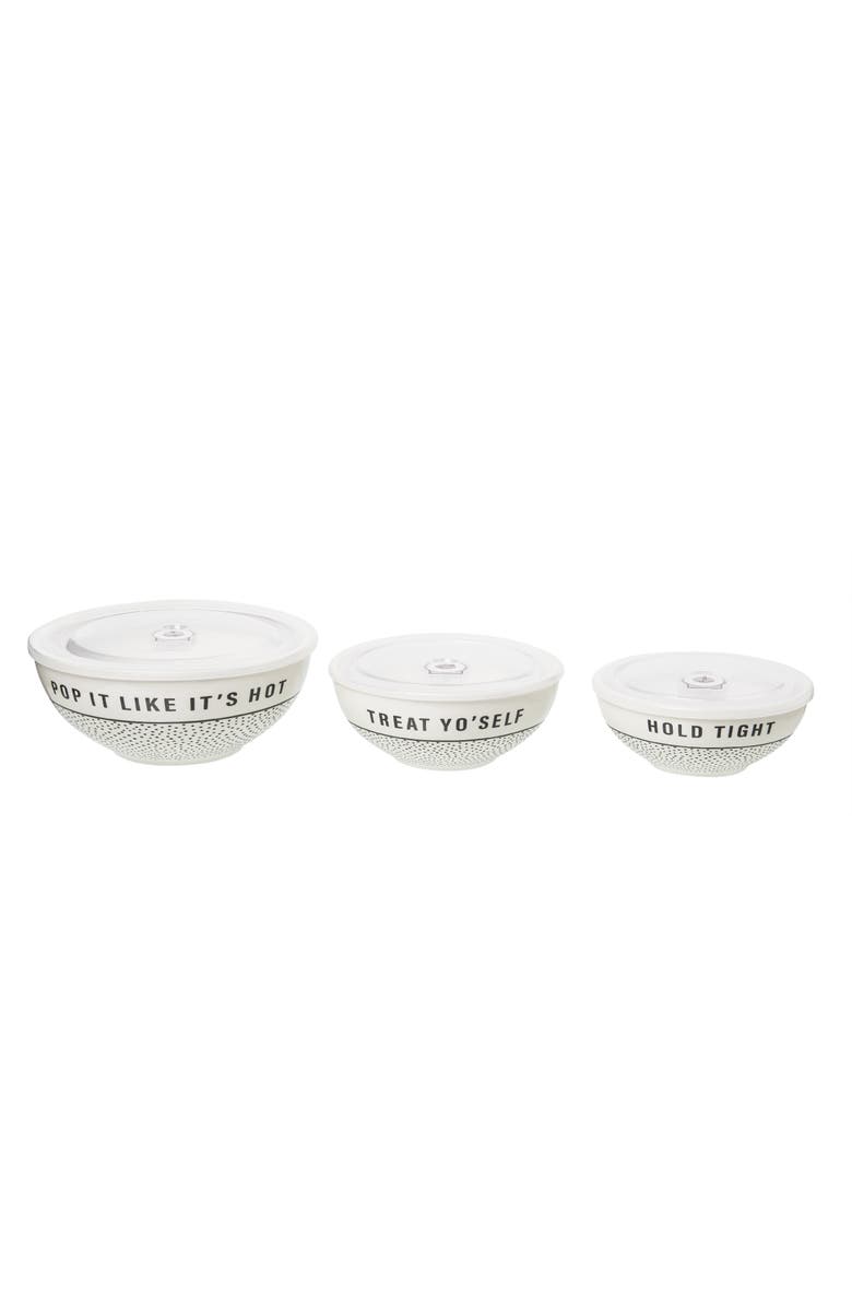 Totalee Gift Tight/Treat/Pop Bowls w/ Lid Set of 3 Ceramic White, Main, color, White