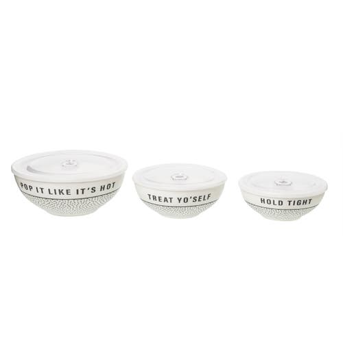 Totalee Gift Tight/treat/pop Bowls W/ Lid Set Of 3 Ceramic White