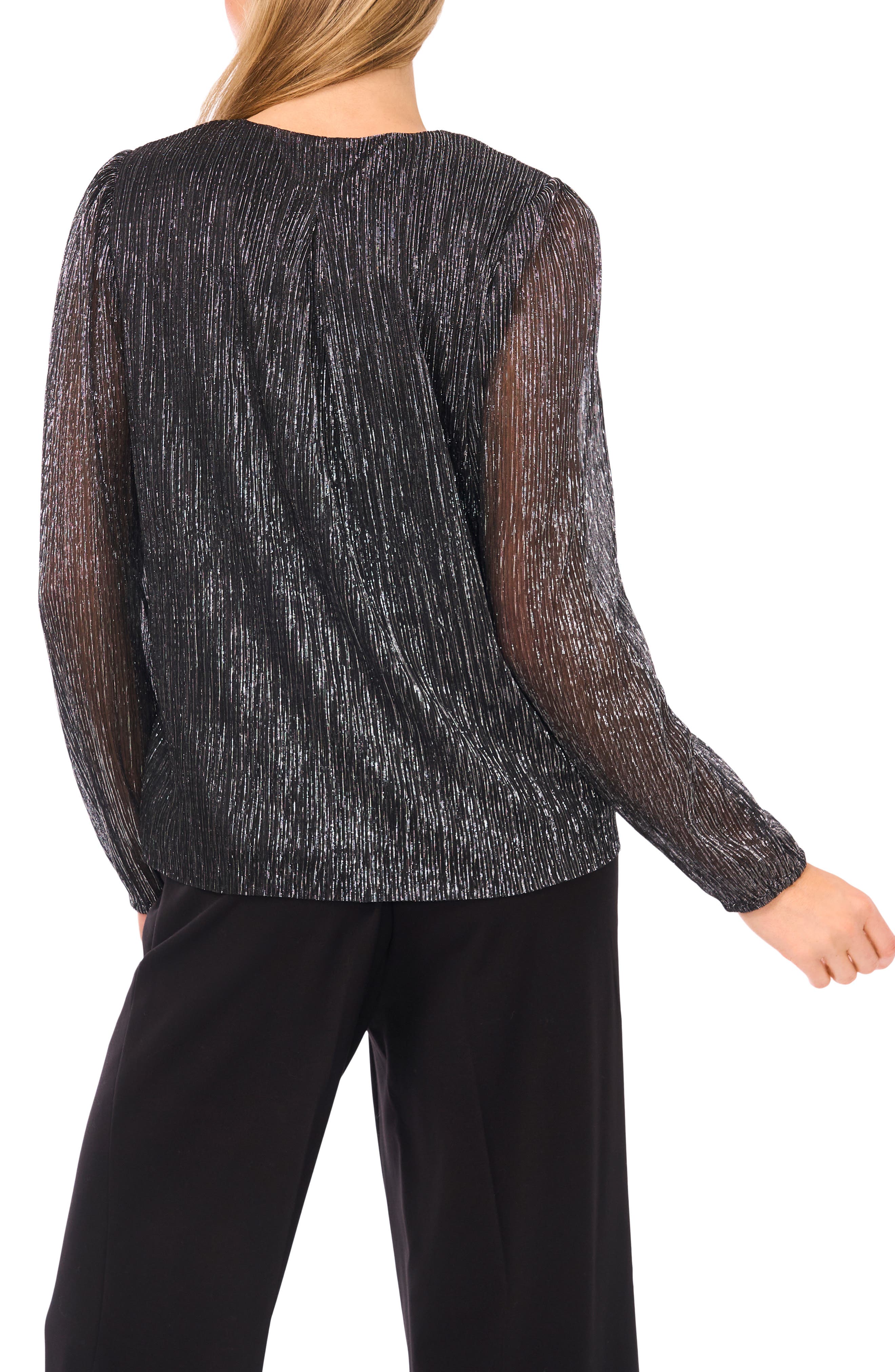 Metallic Plisse V-Neck Top - image 2