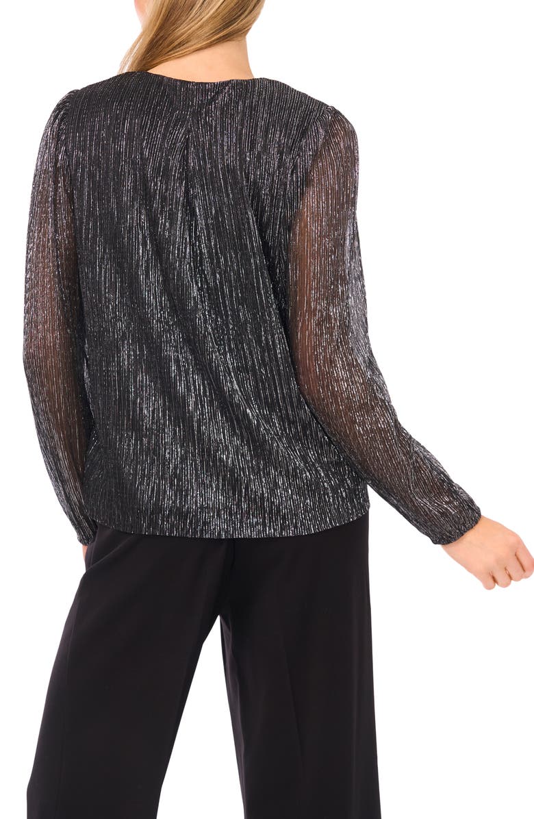 Halogen<sup>®</sup> Metallic Plissé V-Neck Top, Alternate, color, Black/ Silver