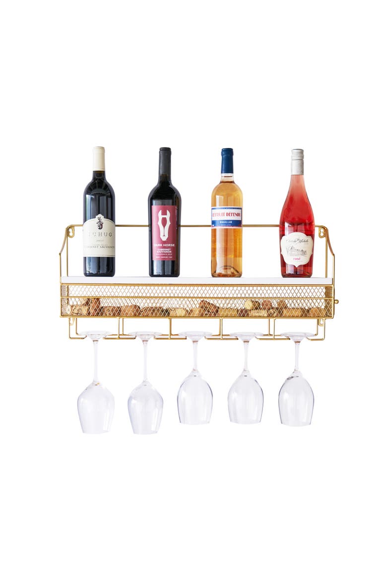 Wall Mounted Wine Rack & Cork Storage in Gold, Alternate, color, Gold