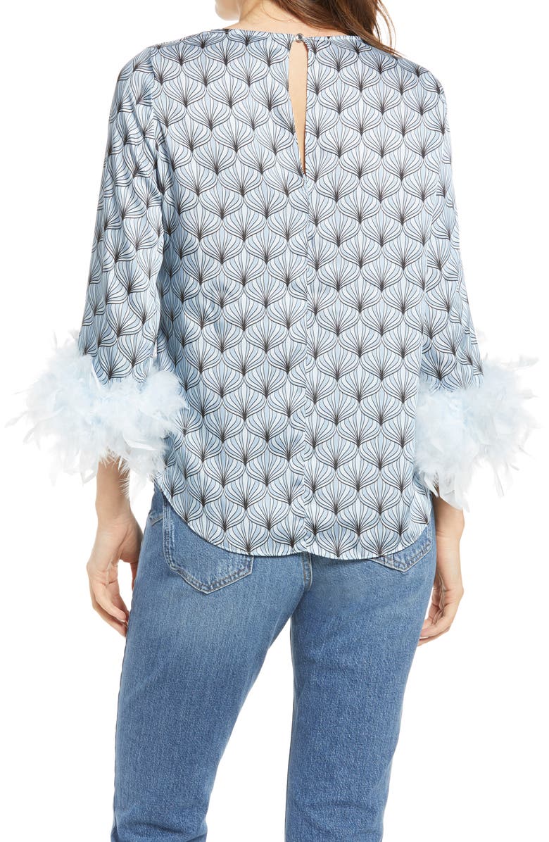 River Island Geo Print Feather Cuff Top, Alternate, color,