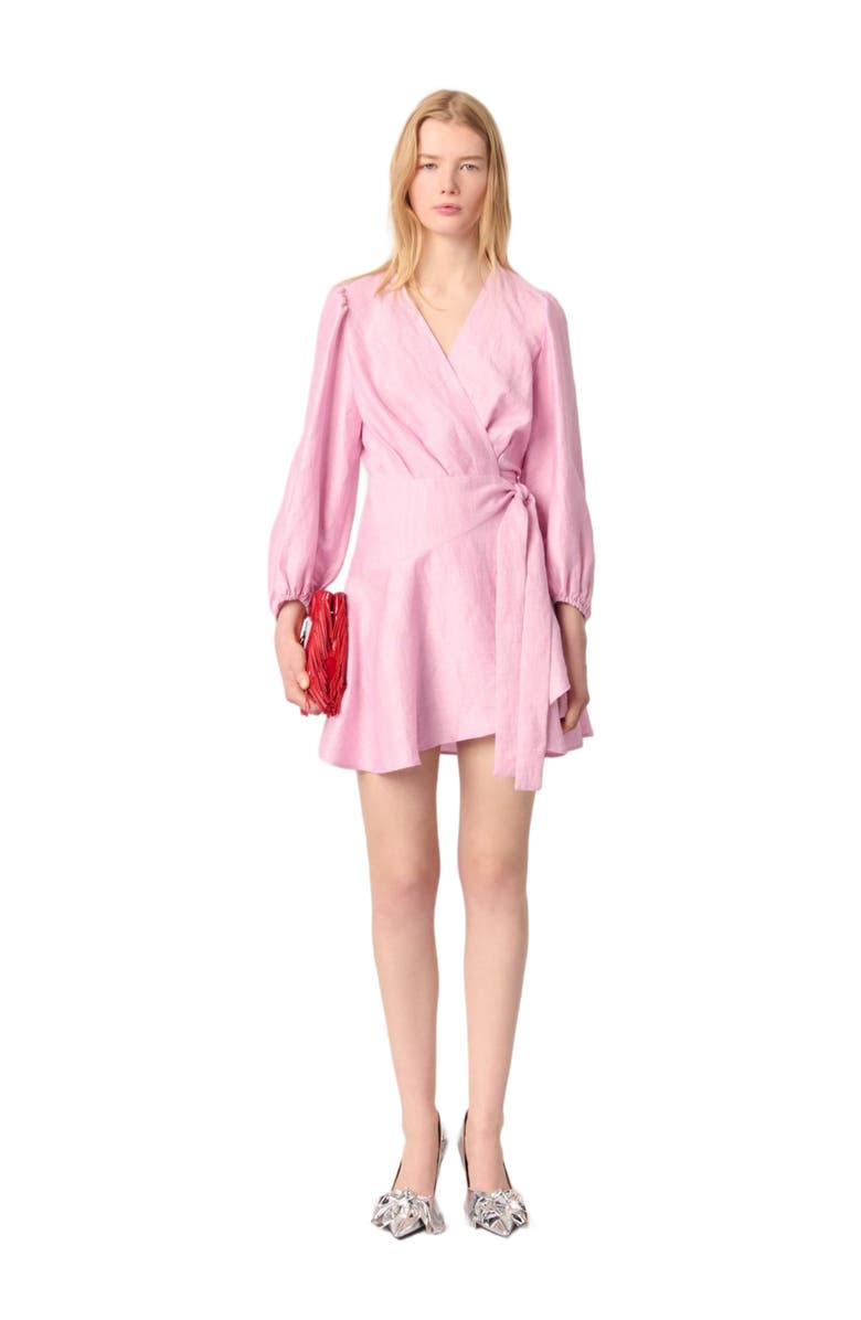 maje Linen wrap dress, Alternate, color, 