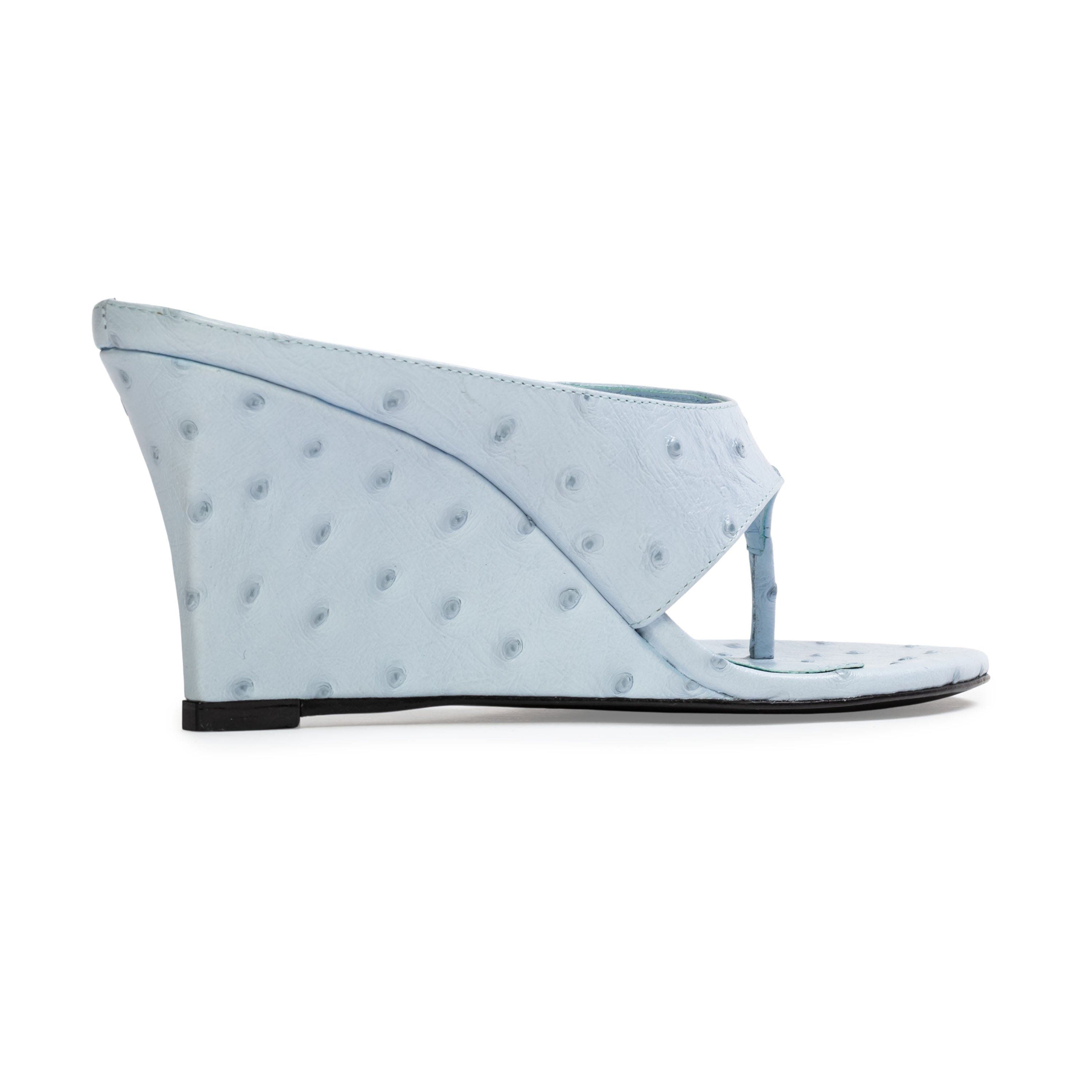 BLACK SUEDE STUDIO Mac 70 Wedge, Alternate, color, Sky Ostrich Leather