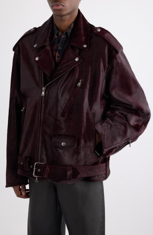 Dries Van Noten Genuine Calf Hair Biker Jacket In Brown