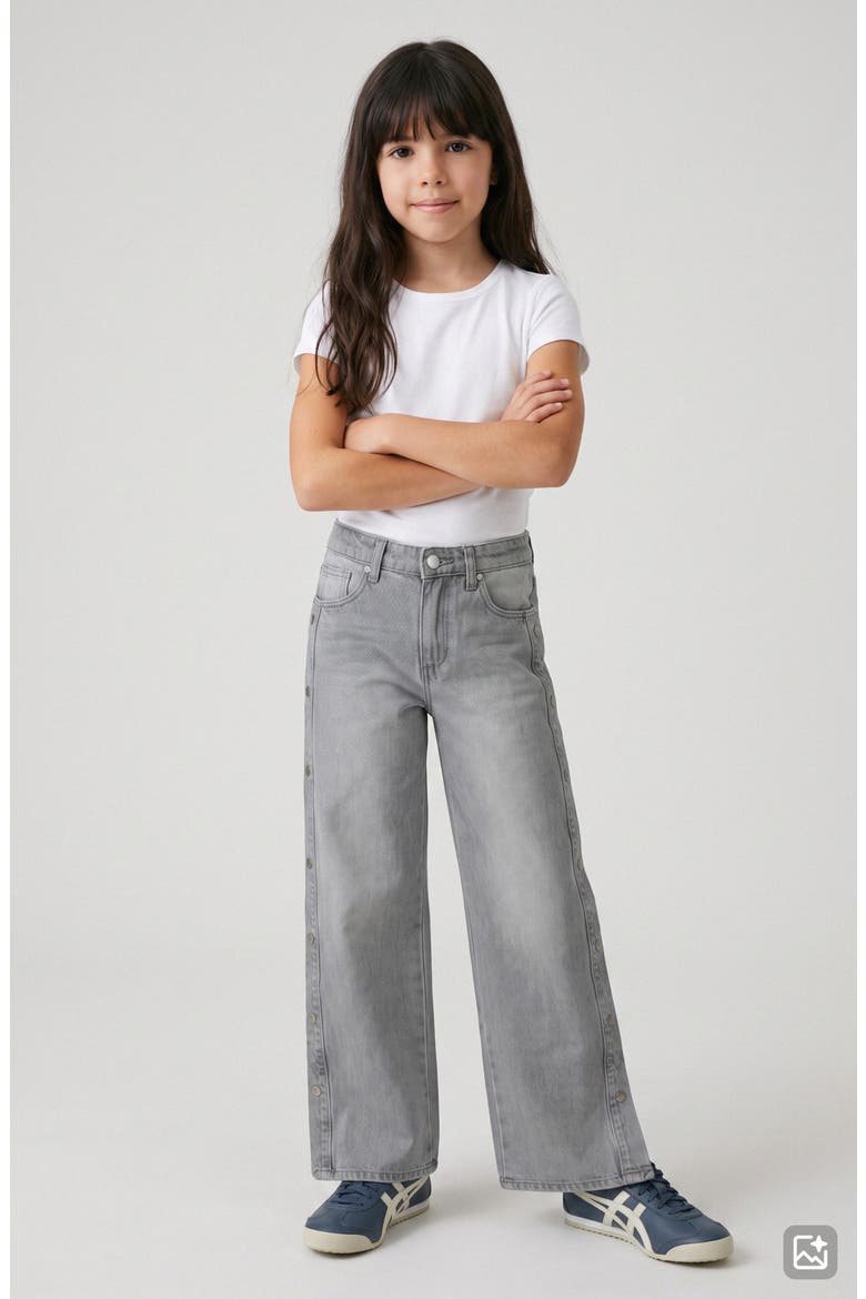 Kids' Mia Side Snap Wide Leg Jeans, Alternate, color, GREY