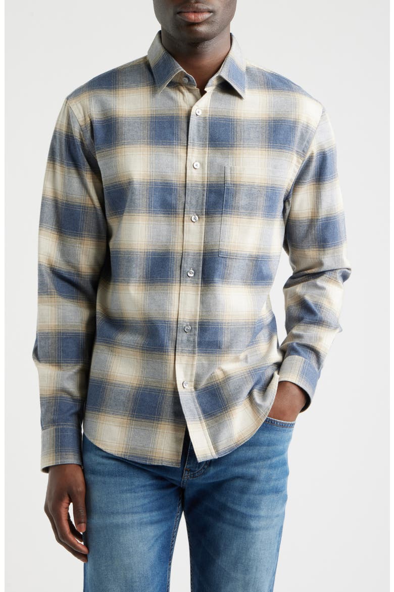 Owen Relaxed Fit Plaid Cotton Flannel Button-Up Shirt, Main, color, OPEN BLUE